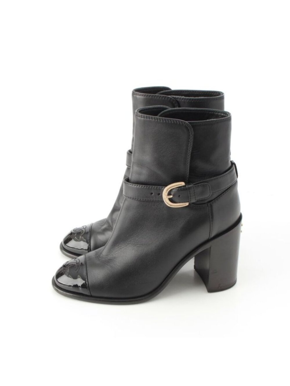 Chanel Leather CC Logo Belted Boots Black 35 2 1 - Picture 3 of 10